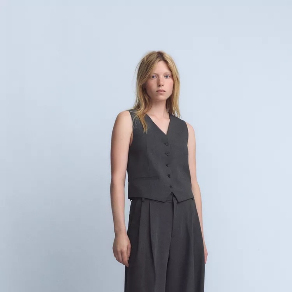 NWT Zara Dark Gray Vest with Back Strap - Large